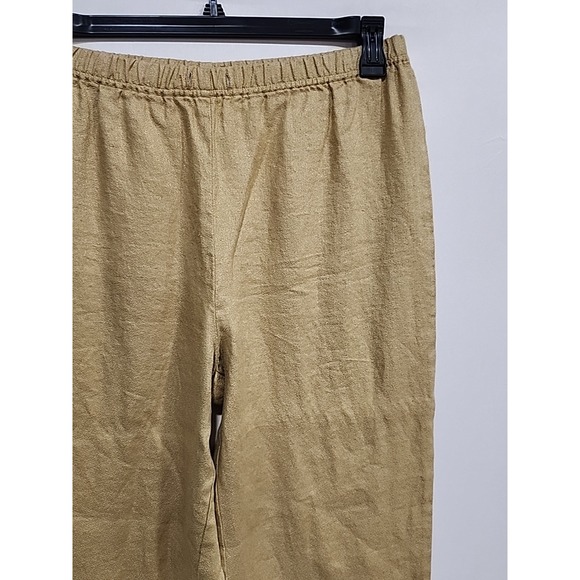 J. Jill Linen Pants‎ Womens Medium Khaki, 27 Inseam Wide Leg Boho Elastic Waist - Picture 3 of 16